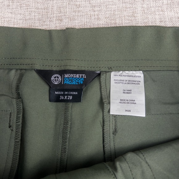Mondetta Outdoor Project Stretch Chino Pants Men 34x29 Olive Green Tech Travel - Picture 7 of 11